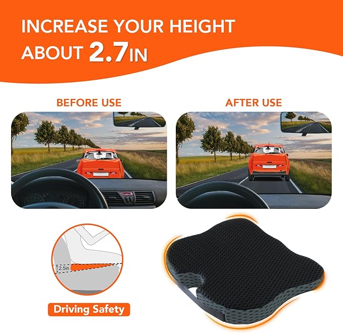 Car Seat Cushion, Comfort Memory Foam Car Cushions for Driving (Gray)
