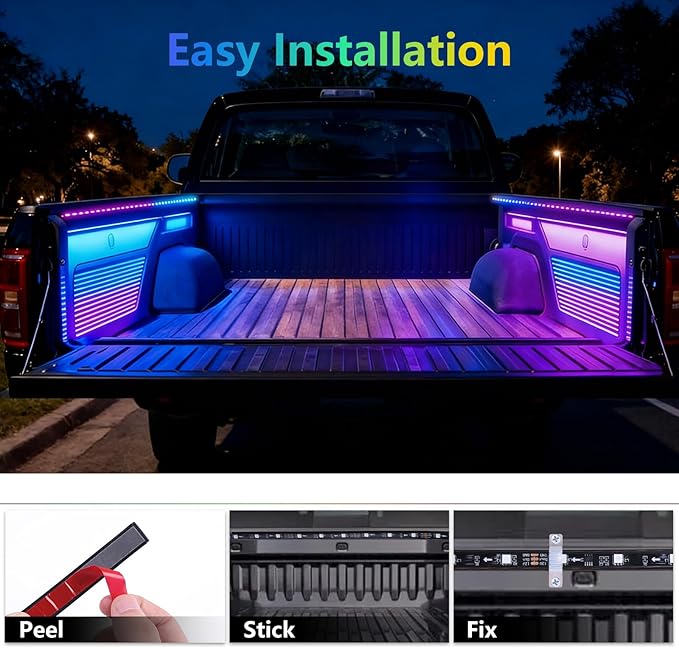 Truck Bed Lights 2Pcs - Multicolor 16 Million Colors,APP & Built-in Control,IP67 Waterproof,Music Sync,12V DC,60-Inch