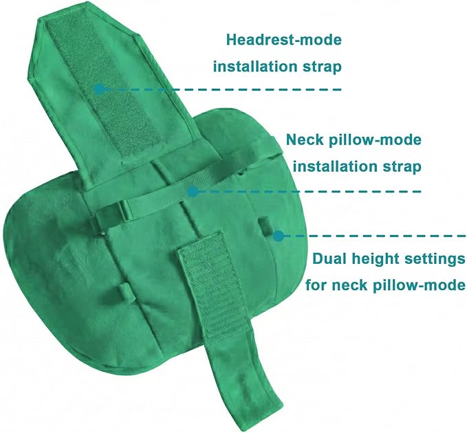2PCS Car Pillow for Car Neck Pillow for Driving Seat Neck Support Soft Cushion Back Support Head-Rests for Vehicle Sleeping with Elastic Adjustment Strap (Green, Head and Lumbar)