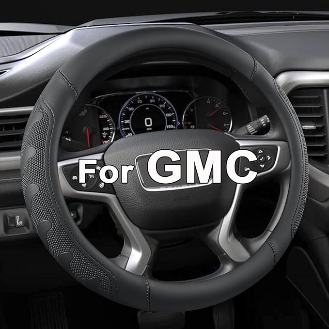 GIANT PANDA Steering Wheel Cover for GMC Sierra Acadia Terrain Yukon(Black-Standard Size)
