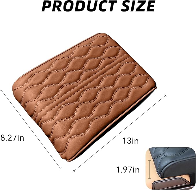 Car Center Console Cover, Leather Waterproof Vehicle Armrest Box Pad, Memory Cotton Comfortable Automotive Interior Seat Box Cushion Protector Accessories, Universal for Most Cars (Brown)