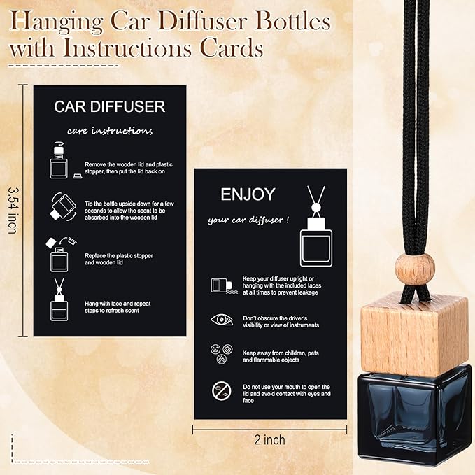 DaisyInner 30 Sets Car Diffuser Bottles Empty Bulk Hanging Car Air Freshener Diffuser Bottles Bulk Glass Perfume Holder with Instruction Cards for Essential Oil Fragrance Pendant(Square,Black)