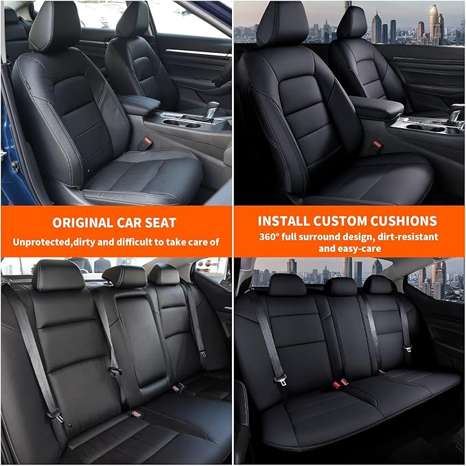 AOMSAZTO Car Seat Cover Fit for Nissan Altima 2019 2020 2021 2022 2023 2024 2025 (S SV SR Platinum) Full Set Customized Faux Leather Seats Cover Black