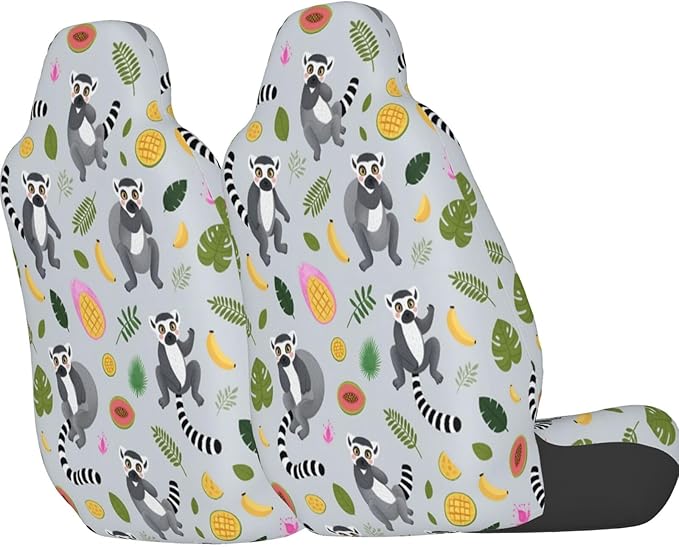 Delerain Car Seat Covers Set 2Pcs, Lemur with Tropical Fruits Universal Front Car Seats Vehicle Enterior Protector Suitable Fits Most Car Auto SUV Sedan Truck