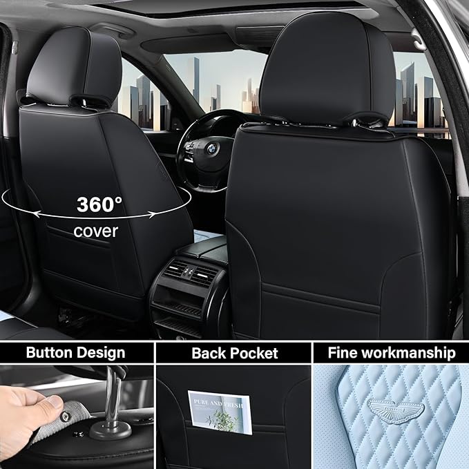 Coverado Car Seat Covers, Seat Covers Front Seats, Blue Car Seat Cover, Waterproof Car Seat Covers, Car Seat Cushion, Front Leather Seat Protector Fit for Most Cars