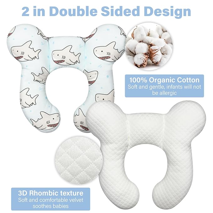 Baby Neck Pillows - Upgraded Toddler Travel Cushion for Toddler Head and Neck, Infant Neck Pillow for Car Plane Stroller Pushchair - Shark A