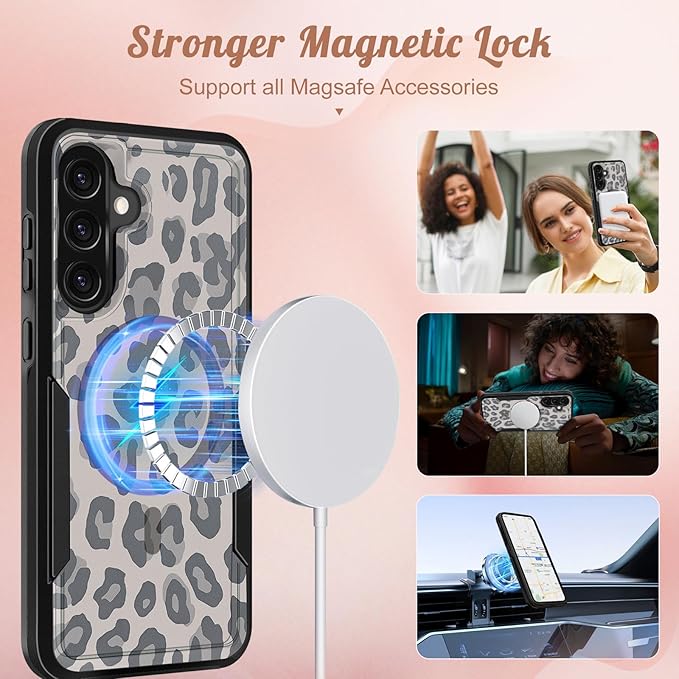 for Samsung Galaxy A36 5G Phone Case - Compatible with MagSafe Women Girls Cute Magnetic Protective Cover Cool Fun Unique Leopard Heavy Duty Shockproof Design for Samsung A36 5G Cases 6.7"