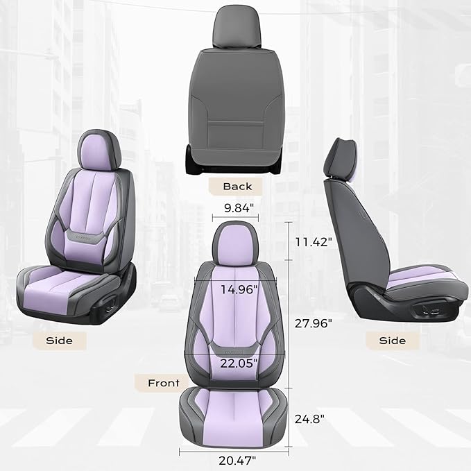 Coverado Seat Covers, Car Seat Covers Front Seats, Leather Seat Covers for Cars, Car Seat Protector Waterproof, Gray Car Seat Cushion, Front Carseat Cover Universal Fit for Most Cars Purple