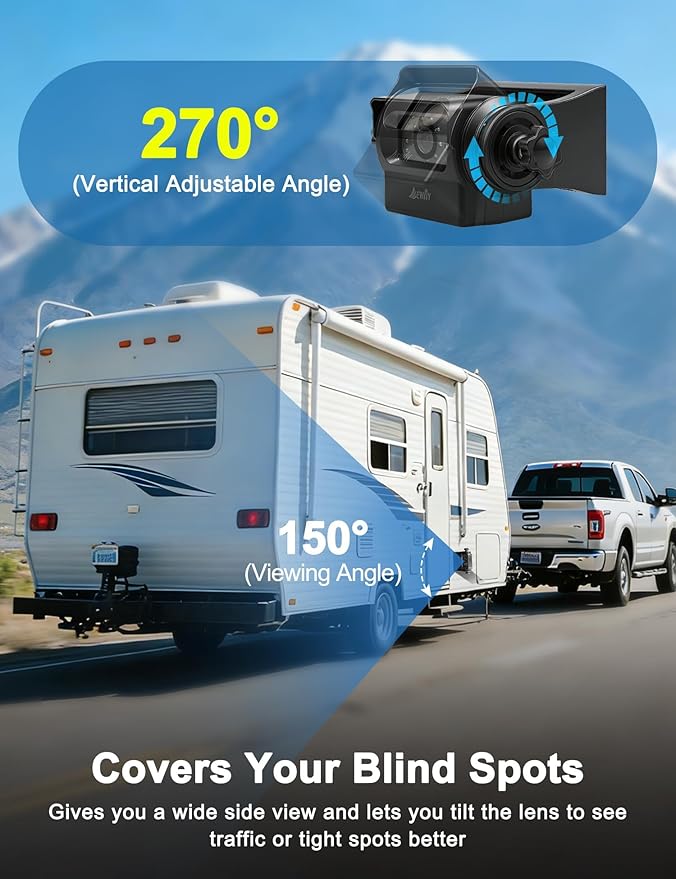 EWAY Wireless WiFi Magnetic Backup Camera 7" IPS Monitor HD 1080P Rechargeable Battery No Wiring - Rear View Reverse Monitoring Hitch Camera for Car Truck Pickup RV Camper 5th Wheel Horse Boat Trailer