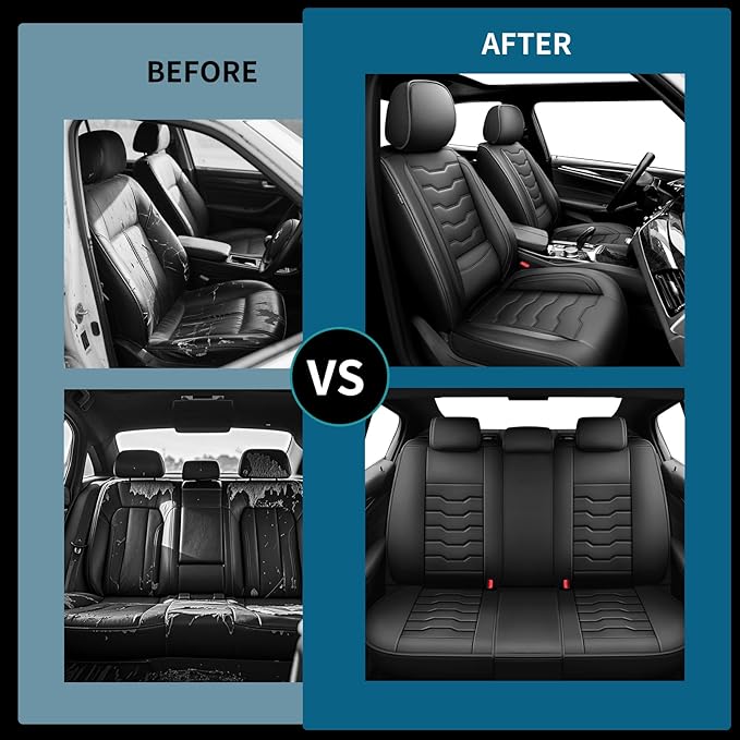 Fit Versa Car Seat Covers Compatible with Nissan Versa 2008-2025 2026 - Full Set Premium Leather， Waterproof Breathable， All-Weather Seat Cushion Protecto&Airbag Compatible（Full Set,Black