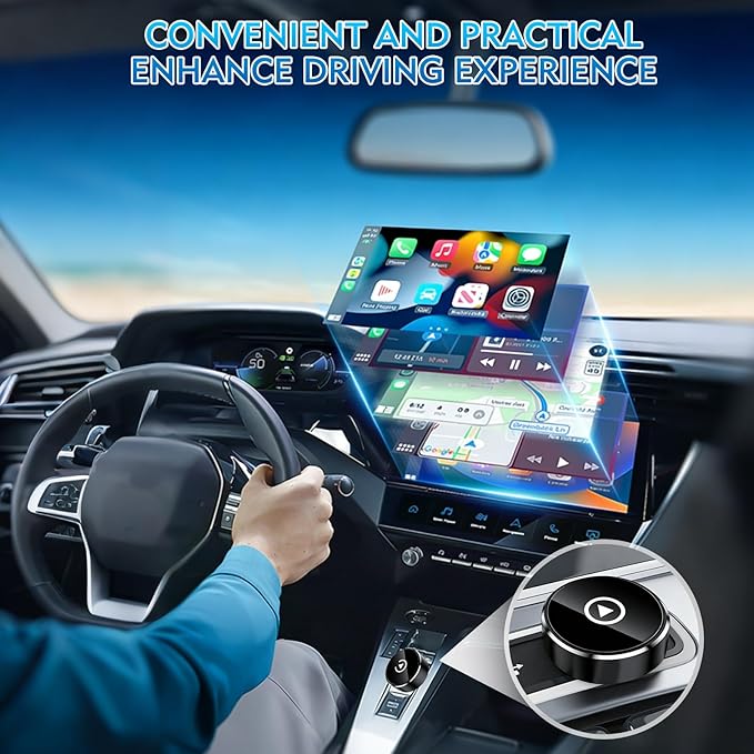 Wireless CarPlay Adapter, 2-in-1 Mini CarPlay & Android Auto Wireless Adapter, Plug & Play, Auto Connect, Car Accessories, Car Play Dongle Compatible with iPhone & Android