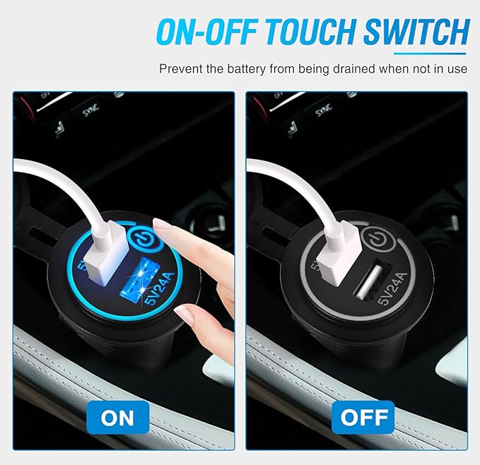 Nilight 2 Pack Quick Charge Socket LED 12V 24V Dual USB Charger 5V 4.8A Car Outlet Panel with ON Off Touch Switch Fused Wire Kit for Cars Trucks Motorcycle RVs Campers