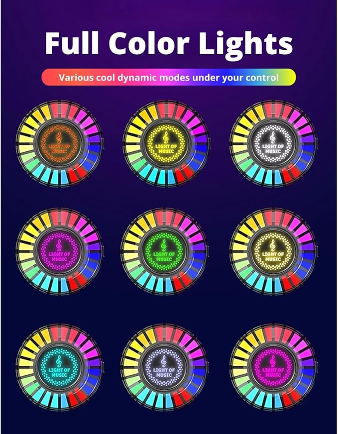 Car RGB Rhythm Lamp, Voice Activated Music Rhythm Light, Colorful LED Magnetic Sound Control Rhythm Lamp Pickup Sync Lights for Car Gaming DJ Stereo Lighting
