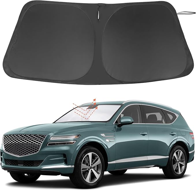 Windshield Sun Shade Custom Fit for 2021 2022 2023 2024 2025 2026 Genesis GV80 Accessories Foldable Sunshade Sun Blocker Protect Car from Sun Rays & Heat Damage Keep Car Cooler