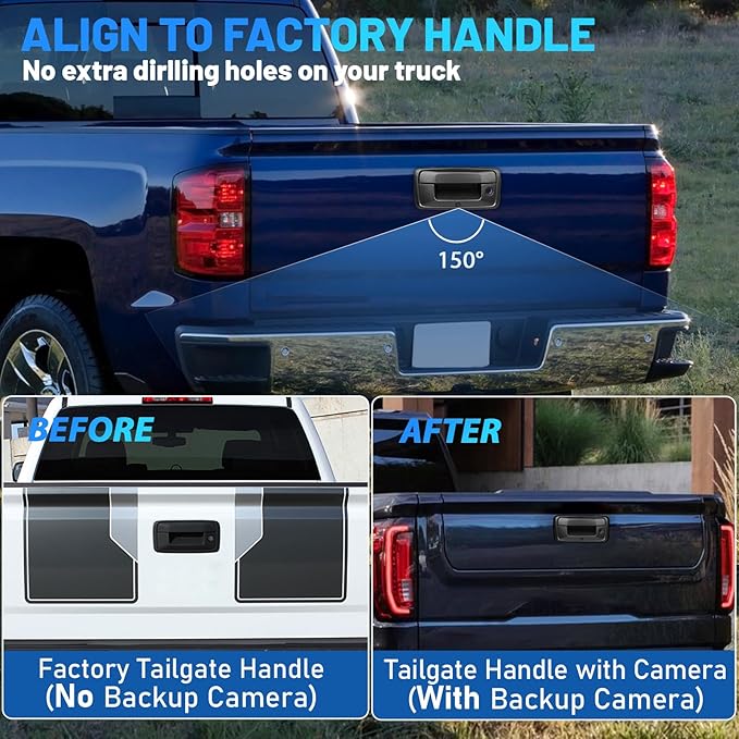 EWAY Tailgate Handle Backup Camera for 2014-2018 Chevy Silverado GMC Sierra 1500 2500 3500 Reverse Rear View RCA Camera Tailgate Latch w/Key Hole, Replaces# 23448681, 23128692, 23156952, 84016231