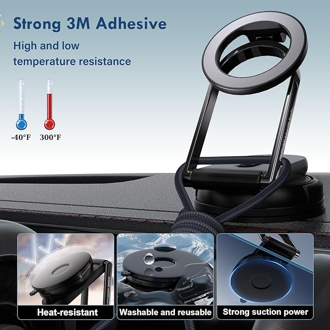 Coverado for Magsafe Car Mount, Magnetic Car Phone Holder, 360° Rotation Strong Magnet Car Phone Mount Dash Cell Phone Holders for Your Car, Suction Cup Phone Mount for iPhone 17/16/15/14/13/12