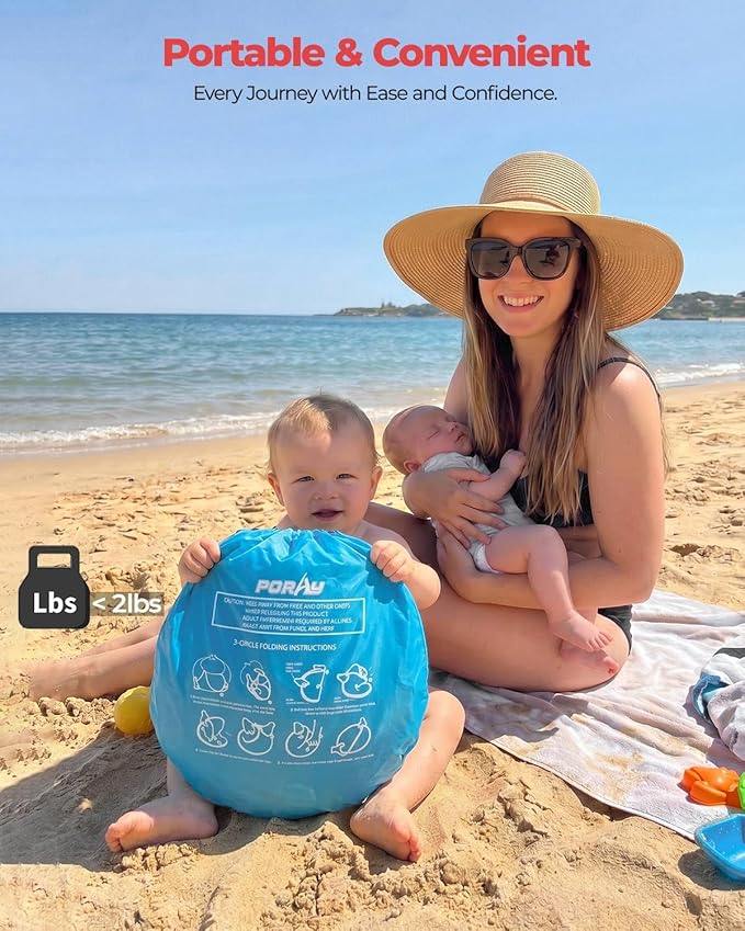 Poray Portable Baby Beach Tent with UPF 50+ Sun Shelter,Mosquito Net and Sunshade, Ideal Pop Up Kids Travel Tent with Carry Bag & 2 Stakes,Outdoor Indoor Play and Sun Protection