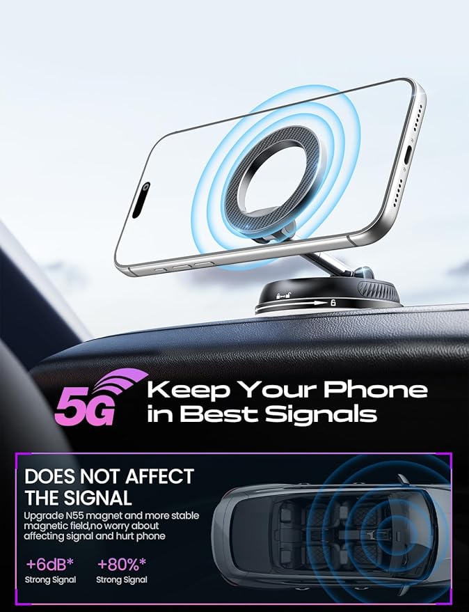 Car Phone Holder for Magsafe,[122+LBS Strongest Suction & 2400gf Magnetic],360° Adjustable,Phone Holders for Your Car,Car Phone Mount,Car Accessories for Your Car/Gym/Mirror Mount for iPhone&Android