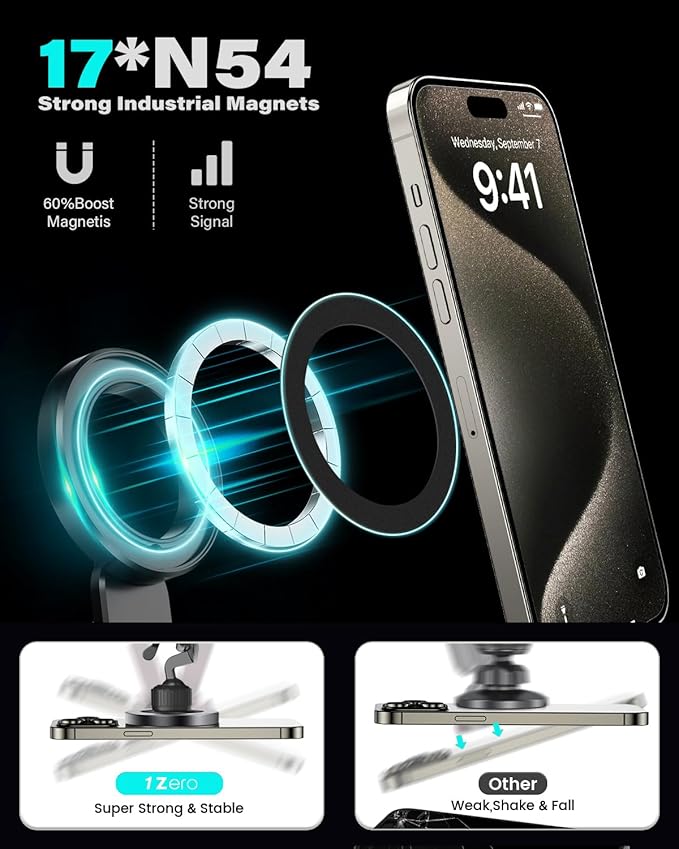 1Zero for Magsafe CD Phone Holder for Car [17 Strong Magnets] Magnetic CD Player Phone Mount, Hollow Socket CD Slot Phone Mount for iPhone 17 16 15 14 13 12 Series Pop Grip Ring Holder Magsafe Case