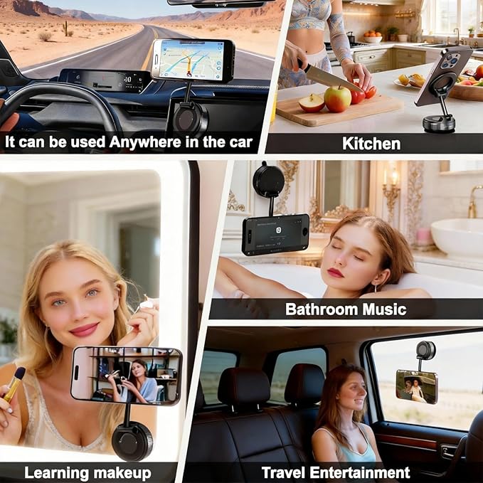 Car Phone Holder 2026 Upgraded, 360° Adjustable Magsafe Car Mount Holder[98 LBS Strongest Suction] Dashboard Windshield Vacuum Magnetic Phone Holder for Your Car fit iPhone & Android