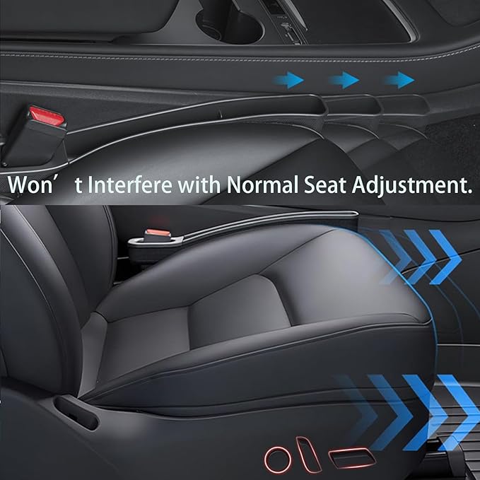 Seat Gap Filler for Tesla-Compatible Models – No More Lost Items, Custom Fit for Model Y & Model 3 (2020–2026), TPE Organizer with Storage, Easy Install, 2 Pack, Black