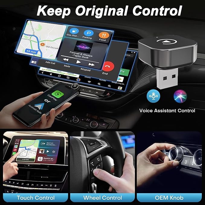 2-in-1 Wireless CarPlay Adapter for Apple iPhone & Android Auto - Wired CarPlay to Wireless Device, T-Shaped for Car USB Plug and Play Auto Reconnect, Auto-Connect, No Delay [2026 Upgraded]