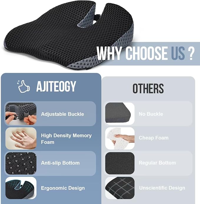 Car Seat Cushion – Memory Foam Car Booster Seat Cushion for Adults – Wedge Design for Driving Height & Comfort – Breathable Mesh Seat Pad for Car Seats with Adjustable Straps