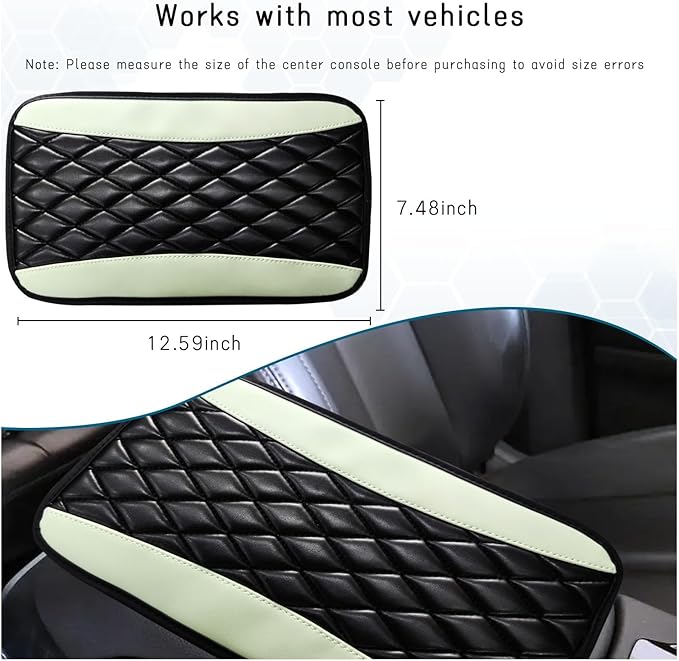 Car Center Console Cushion Pad, Universal Leather Waterproof Armrest Seat Box Cover, Comfortable Auto Armrest Cover Protector, Car Interior Decor Accessories for Most Vehicles (Green)
