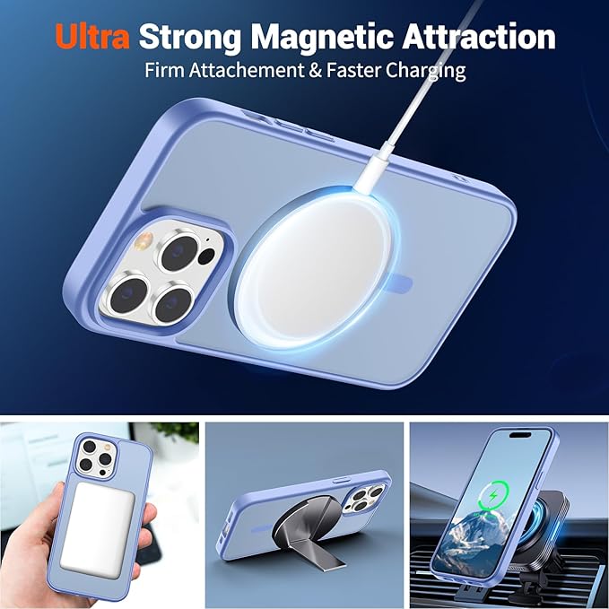 SUPFINE Magnetic for iPhone 14 Pro Max Case (Compatible with MagSafe) (Military Grade Drop Protection) Slim Translucent Matte Shockproof with Anti-Fingerprint Phone Case,Blue Purple