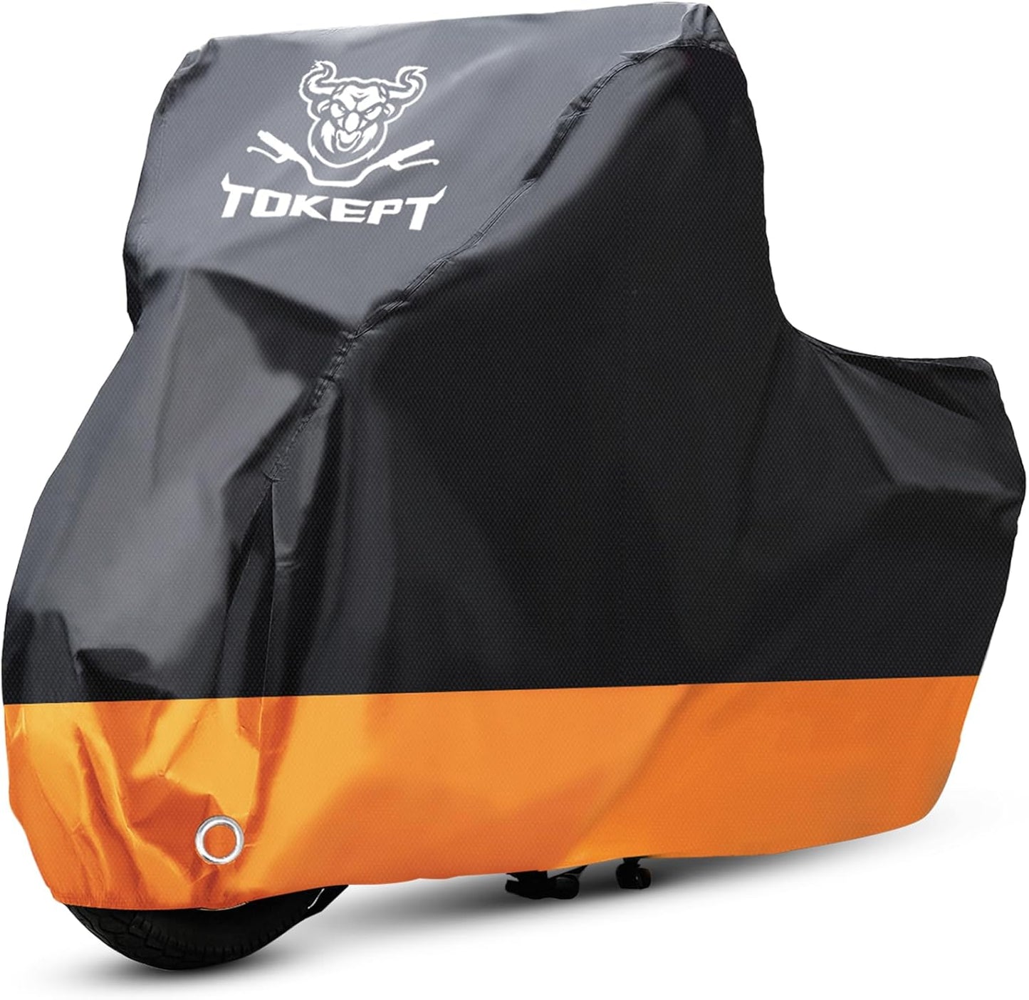 Motorcycle Cover, All-Season Waterproof Outdoor Sun Protection Fit up to 86 Inch Harley-Davidson Honda Suzuki Kawasaki Yamaha (M Black&Orange)