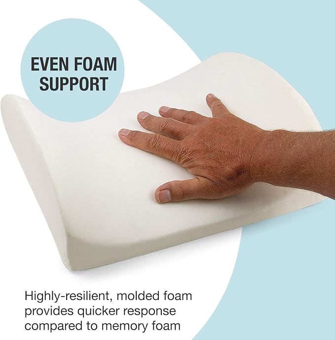 DMI Lumbar Support Pillow for Chair to Assist with Back Support with Removable Washable Cover and Firm Insert to Ease Lower Back Pain While Improving Posture, 14 x 13 x 5, Contoured Foam, Elite, Gray