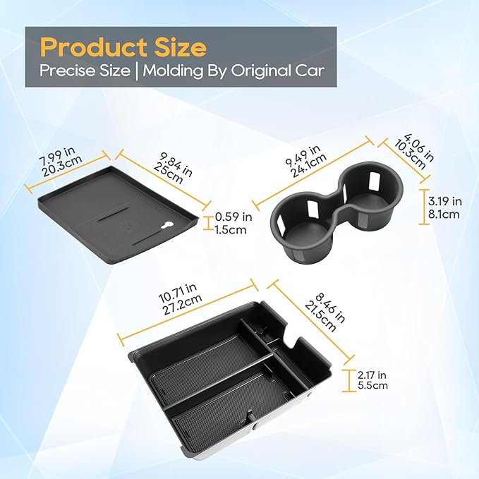 Center Console Organizer for 2026 Honda Passport Trailsport/2023 2024 2025 Honda Pilot/Ridgeline Accessories-Interior Center Cup Holder Insert & Wireless Charging Non-Slip Mat Armrest Storage Box 3PCS