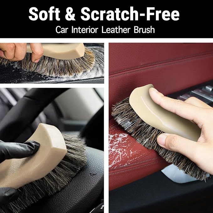 YeewayVeh Leather Cleaning Brush, Long Bristle Horse Hair Car Cleaning Brush for Car Interior Leather Seat and Home Furniture