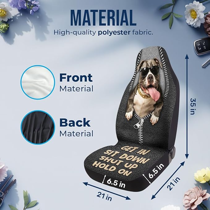GENANY Funny Pitbull Car Seat Covers Set of 2, Dog Breathable Front Seat Covers for Truck Sedan SUV, Funny Dog Car Accessories, Pitbull Gift for Women Men