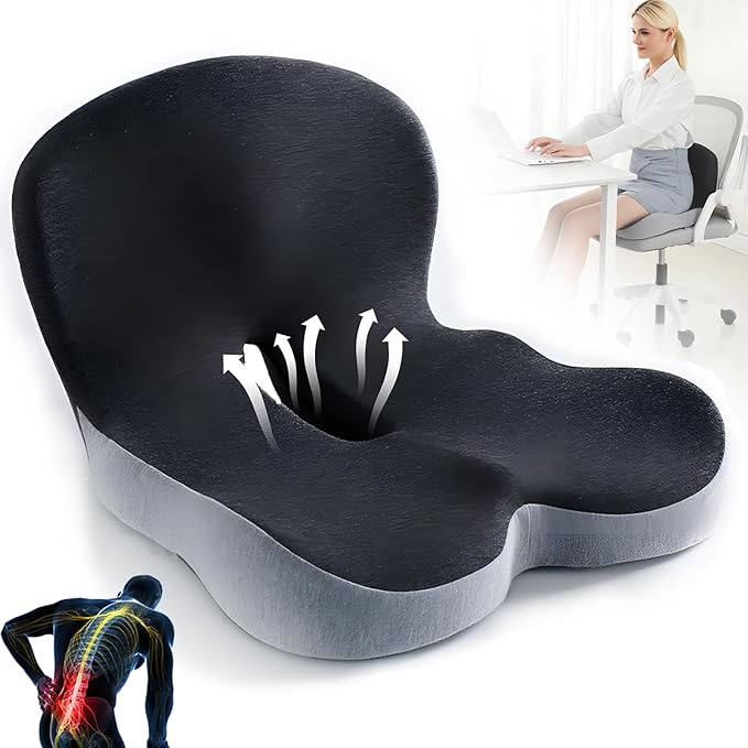 Back and Seat Cushion,Truck Seat Cushion for Long Driving,Ergonomic Non Slip Memory Foam Seat Skin with Back Support,L-Shaped Lumbar Support,Breathable & Machine-Washable,for Car,Office,Home