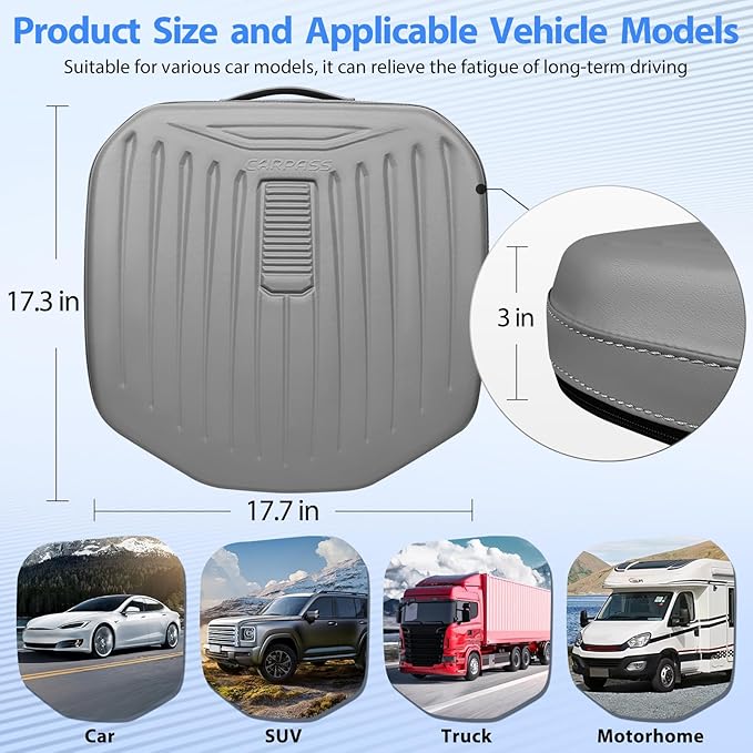 CAR PASS Premium Leather Car Seat Cushion, Comfort Memory Foam Driver Seat Cushion for Long Driving, Waterproof Non-Slip Seat Cushions for Cars, Truck, SUV, Office Chairs, Stadium, Gray ﻿
