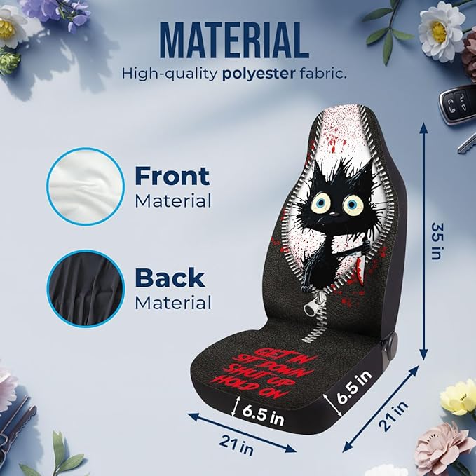 GENANY Horror Black Cat Car Seat Covers Set of 2, Breathable Front Seat Covers for Truck Sedan SUV, Funny Car Accessories, Spook Gift for Women Men