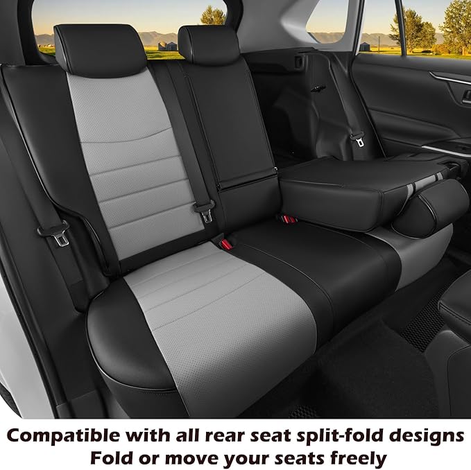 HKZ Fit RAV4 Car Seat Cover Set for 2013 2014 2015 2016 2017 2018 Toyota RAV4 Limited XLE SE Platinum Adventure-Leather(Black+Grey)