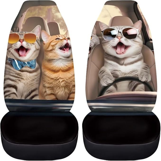 Cat Driver Car Seat Covers Front Set Full Wrapping Edge Vehicle Cushion Seat Cover Set Universal Fit for Most Car Interior Covers for Sedan Truck SUV