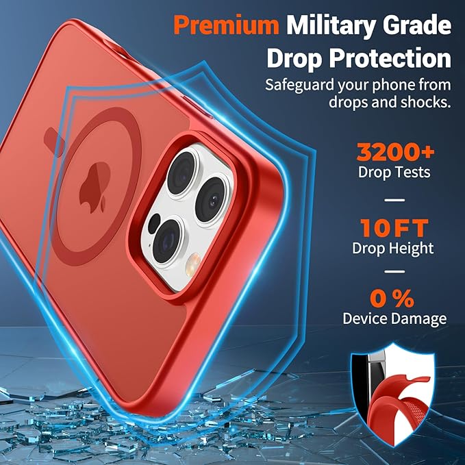 SUPFINE Magnetic for iPhone 16 Pro Case (Compatible with MagSafe) (Military Grade Drop Protection) Slim Translucent Matte Shockproof with Anti-Fingerprint Phone Case, Red