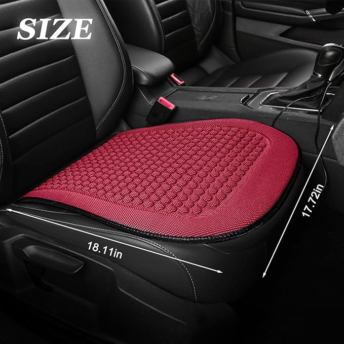 Car Front Seat Bottom Cover, Cool Breathable Anti-Slip Vehicle Driver Seat Protector Cushion, Comfortable Auto Interior Chair Protection Pad Mat, Universal for Truck SUV Sedan (Wine Red)