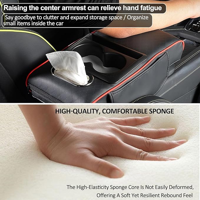 Center Console Cover,Car Armrest Cushion Multifunctional with 2 Storage Bags Cup Holder,Phone Slot,Tissue Box Slot for Most Cars Accessories Interior Organizers-Brown 13.8x7.9 in