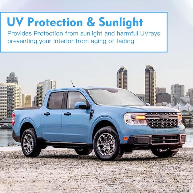 Windshield Sun Shade Fit 2026 2025 2024 2023 2022 Ford Maverick Hybrid, XL, XLT, Lariat Foldable Front Window Sunshade Accessories Truck Pickup Sun Visor UV Protector Heat Shield Window Cover