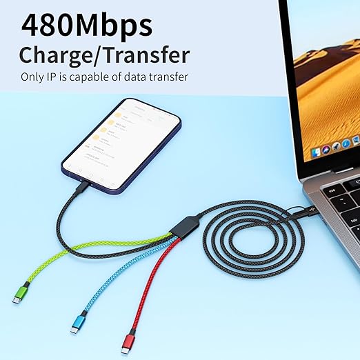 Travel Essentials 4 in 2 Multi Charging Cable, USB A/C Charging Cords with Dual Type-C, USB Cable Phone Charger Compatible with Most Cell Phones/Tablets and More (2Pack, 5FT)