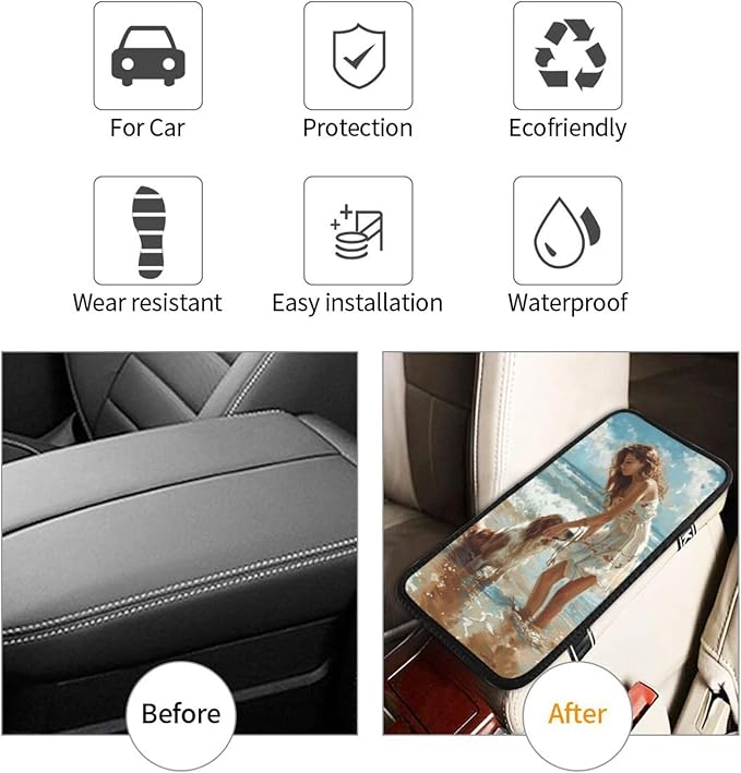 Custom Car Center Console Cover Personalized Auto Armrest Cushion Pad Add Your Image Text Logo Waterproof Non-Slip Neoprene Protector Car Decor Accessories for SUV Vehicle Sedan Truck