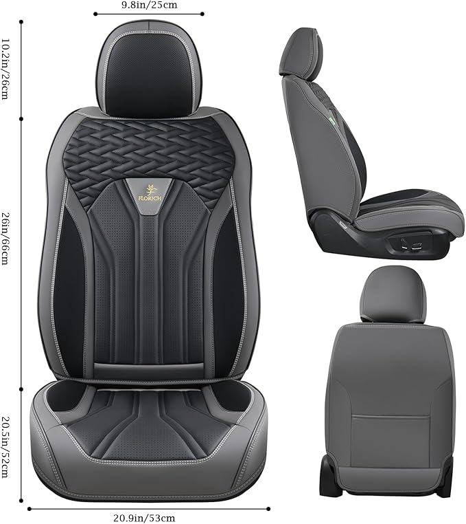 FLORICH Leather Seat Covers, Seat Covers Full Set, Car Seat Protectors 5 Seats, Automotive Seat Covers Fit for Most Cars Trucks SUV- Gray&Black