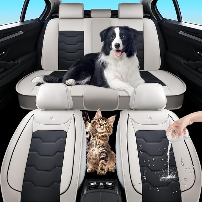 Car Seat Cover Set, Gray and Black Seat Covers, Automotive Interior Accessories, Waterproof Synthetic Leather, Protect and Upgrade Your Car Interior, Pet Car Seat Cushions, Fits Most Vehicles