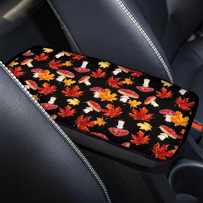 Maple Leaves Mushroom Vehicle Armrest Covers Armrest Seat Box Cover Protector Middle Storage Organizer Pad Aesthetic Interior Decor