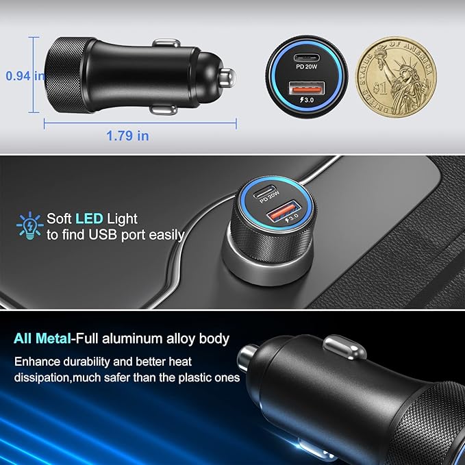 USB C Car Charger 5 Pack, Bangfun 36W Dual Port PD&QC 3.0 Fast Charging 12V USB Car Charger Cigarette Lighter Adapter Plug for iPhone 15 14 13 12 11 Pro Max SE,iPad,Samsung,Pixel(Black)