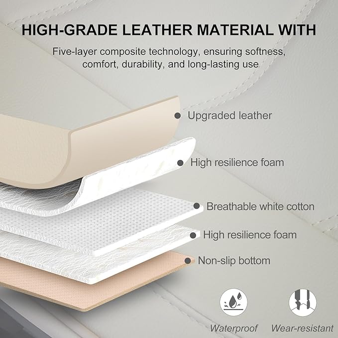 Car Seat Cover for Luxury & Comfort - PU Leather, Anti-Slip, Full Wrap Protection with Storage Pocket for Bottom Cushion - Universal Fit for 95% of Vehicles (Yellowish-White,2 Piece)